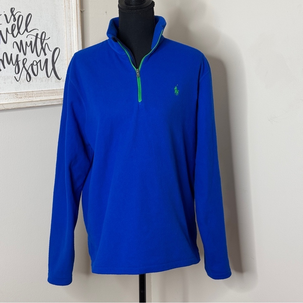 Polo Ralph Lauren Fleece 1/4 Zip Sweatshirt Royal Blue Green Size M